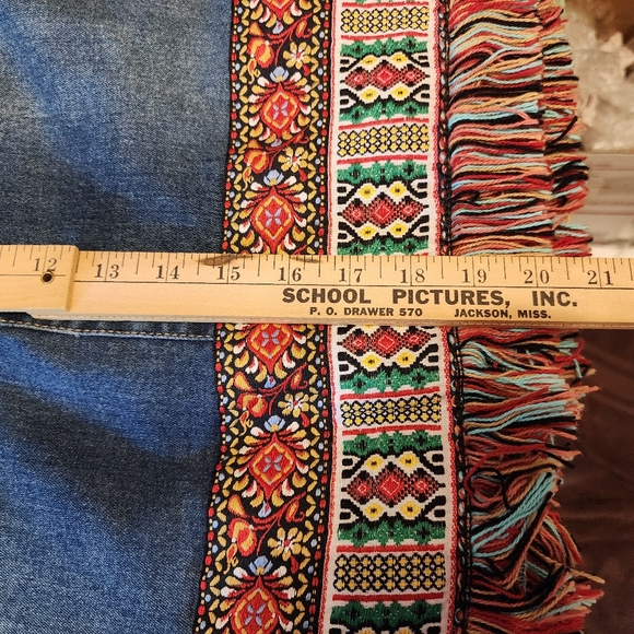 Western Navajo Jean Denim Skirt Embroidered Fringe - Picture 9 of 9